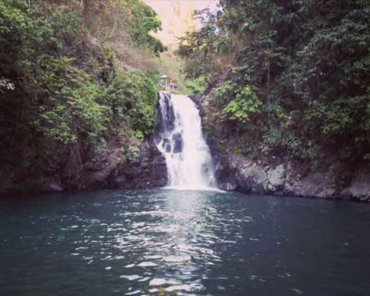 Jumping Off Waterfall Cliff in Bali
